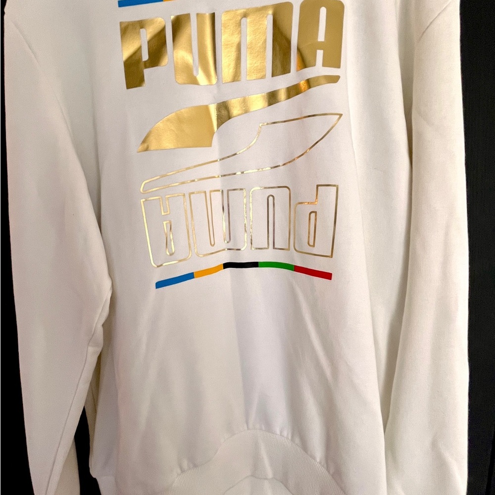 Puma White Sweatshirt with Gold Logo